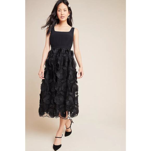 Anthropologie Dresses & Skirts - Anthropologie, Floriana Romantic Embroidered Lace Midi Dress, Black, Size 0